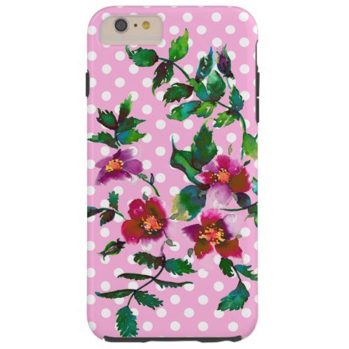 Vintage Rose _ pink and white polka dots Tough iPhone 6 Plus Case