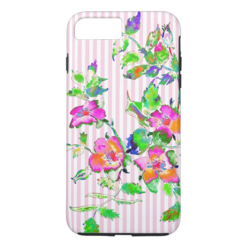 Vintage Rose _ pink and white Strips iPhone 8 Plus7 Plus Case
