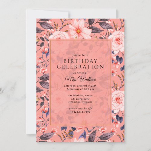 Vintage Rose Pink Elegant Floral Any Age Birthday Invitation