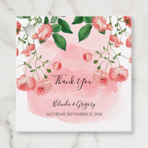 Vintage Rose Pink Floral Botanical Wedding Gift Favor Tags