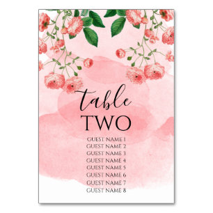 Vintage Rose Pink Floral Botanical Wedding Table Number