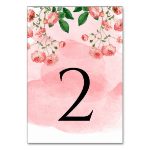 Vintage Rose Pink Floral Botanical Wedding Table Number
