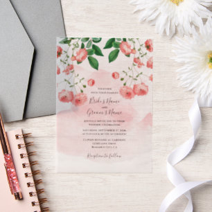 Vintage Rose Pink Floral Botanical Wedding Vellum Invitations
