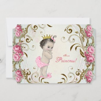 Vintage Rose Pink Green And Gold Baby Shower Invitation by The_Vintage_Boutique at Zazzle