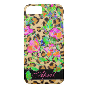 Vintage Rose pink- leopard print-monogrammed iPhone 8/7 Case