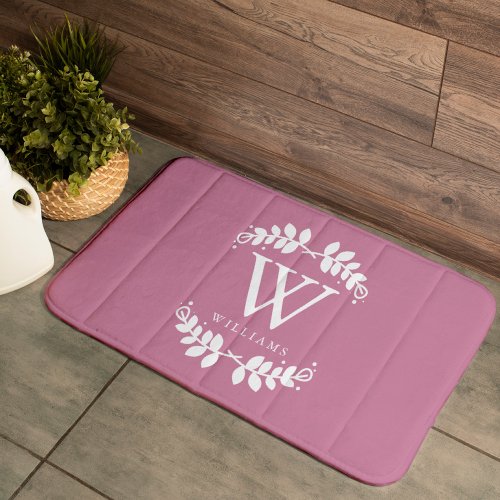 Vintage Rose Pink Monogram Bathroom Mat