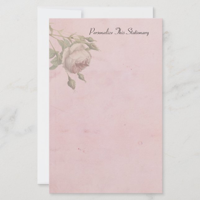 Vintage Rose Pink Personalized Stationery (Front)