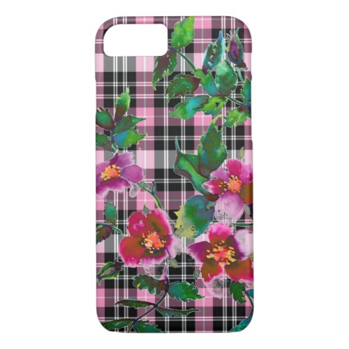 Vintage Rose _ pink plaid iPhone 87 Case