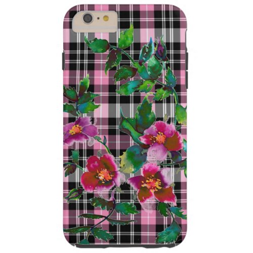 Vintage Rose _ pink plaid Tough iPhone 6 Plus Case