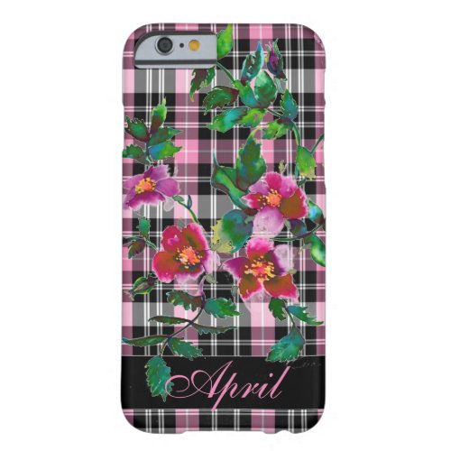 Vintage Rose _ pink plaid _monogrammed Barely There iPhone 6 Case