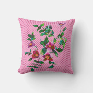 Vintage Rose - pink polka-dots Throw Pillow