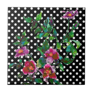 Vintage Rose polka-dots Ceramic Tile