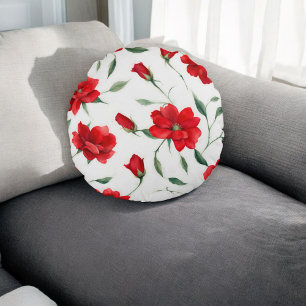 Vintage Rose Red Flower Pattern Elegant Home Round Pillow
