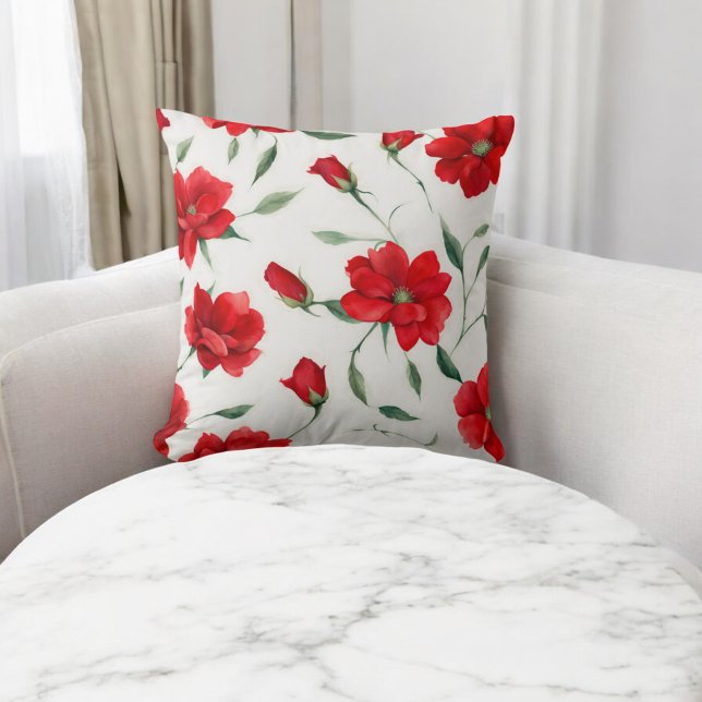 Vintage Rose Red Flower Pattern Throw Pillow (Creator Uploaded)