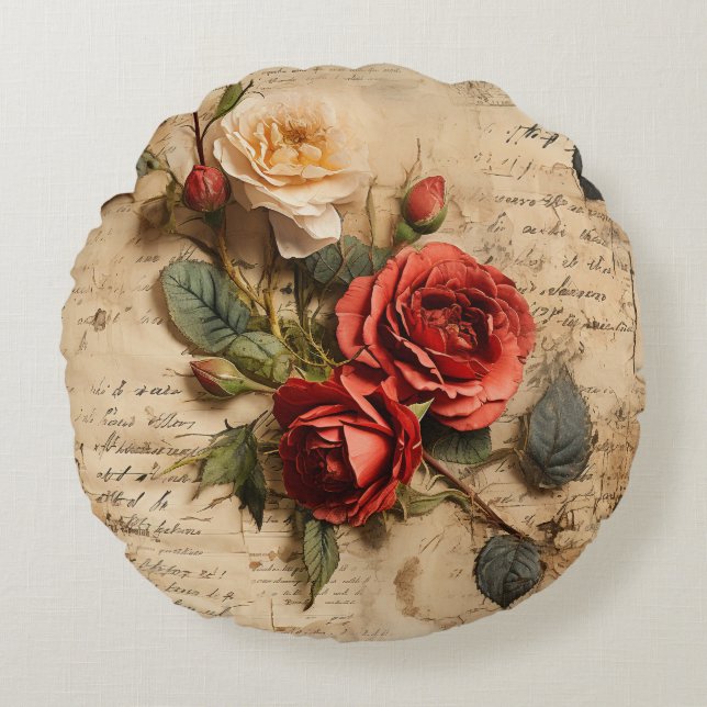 Vintage Rose Round Pillow (Front)