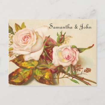 Vintage Rose Save The Date Announcement Postcard by itsyourwedding at Zazzle