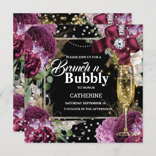 Vintage rose shabby chic bubbly glitter glam invitation