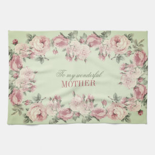 Vintage rose shabby chic personalized Mother's Day Kitchen Towel