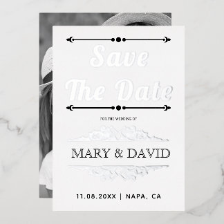 Vintage rose silver foil typography Save the Date Foil Invitation
