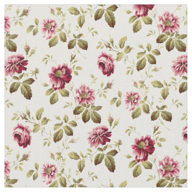 Vintage Rose Sprays With Foliage Pattern Fabric (Close Up)