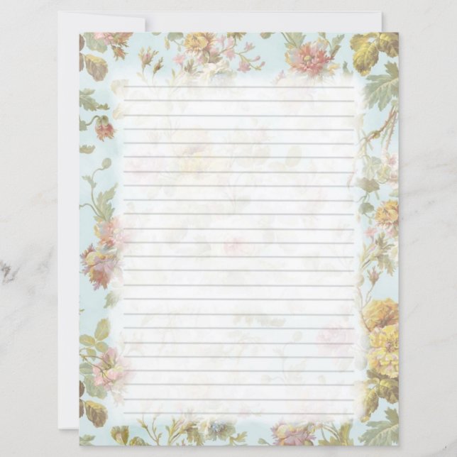 Vintage Rose Stationery Lined Writing Paper (Front)