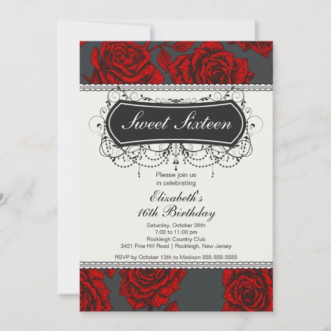 Vintage Rose Sweet Sixteen Birthday Invitation (Front)
