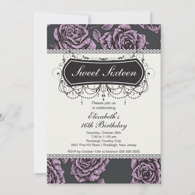 Vintage Rose Sweet Sixteen Birthday Invitation (Front)