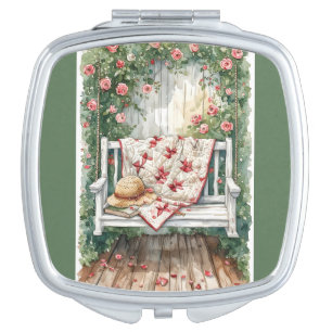 Vintage Rose Swing with Quilt Charm Compact Mirror