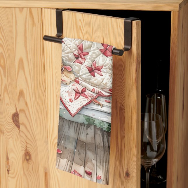 Vintage Rose Swing with Quilt Charm Kitchen Towel (Thirds Fold)