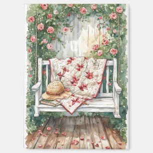 Vintage Rose Swing with Quilt Charm Magnet