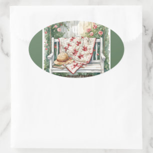 Vintage Rose Swing with Quilt Charm Oval Sticker