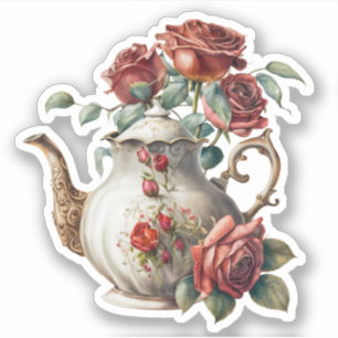 Vintage Rose Teapot Sticker