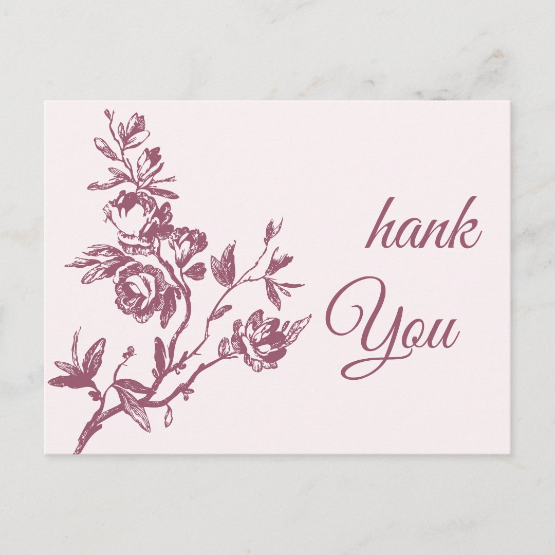 Vintage Rose Thank You Pink Postcard | Zazzle