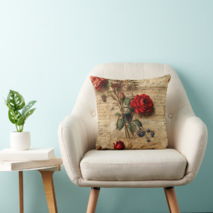 Vintage Rose Throw Pillow