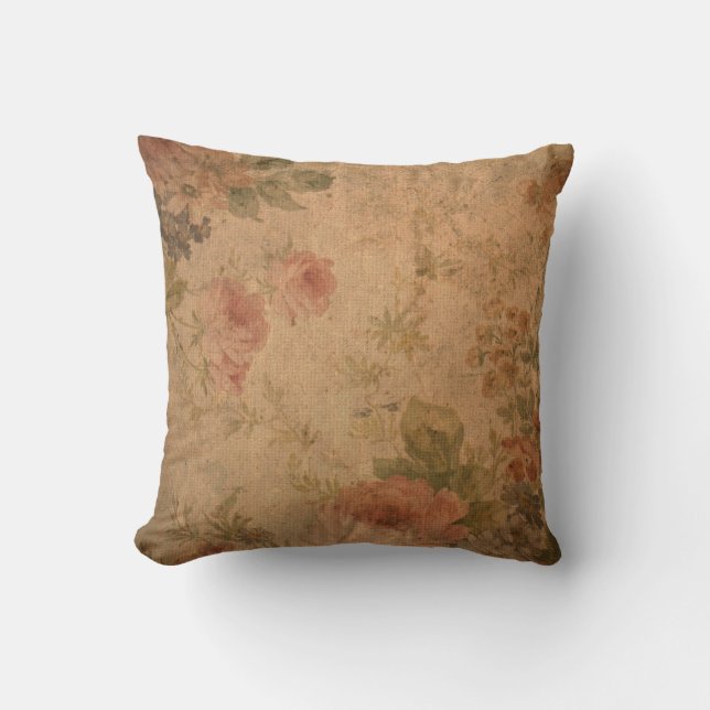 Vintage Rose Throw Pillow (Front)