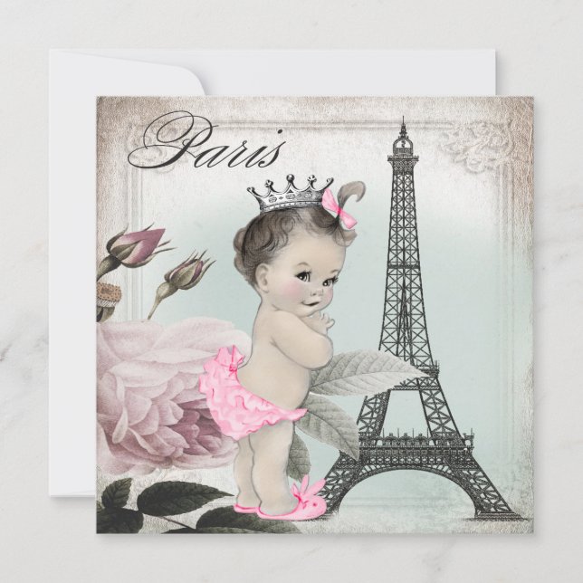 Vintage Rose Tower Paris Baby Shower Invitation (Front)