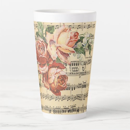 Vintage Rose Trio  Music Bicycle  Latte Mug