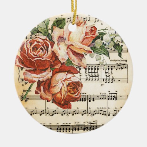 Vintage Rose Trio  Music Ceramic Ornament