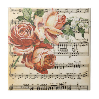 Vintage Rose Trio & Music Ceramic Tile