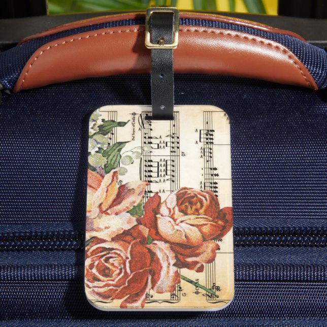 Vintage Rose Trio & Music Luggage Tag (Front Insitu 2)