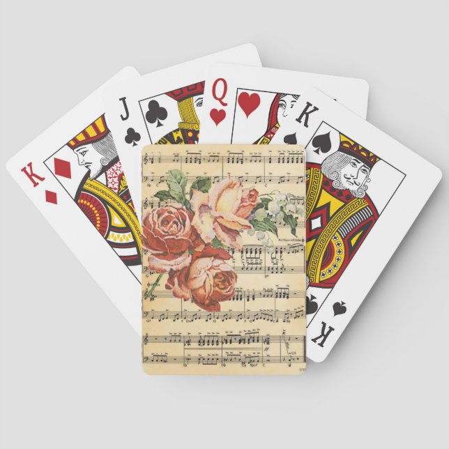 Vintage Rose Trio & Music Poker Cards (Back)