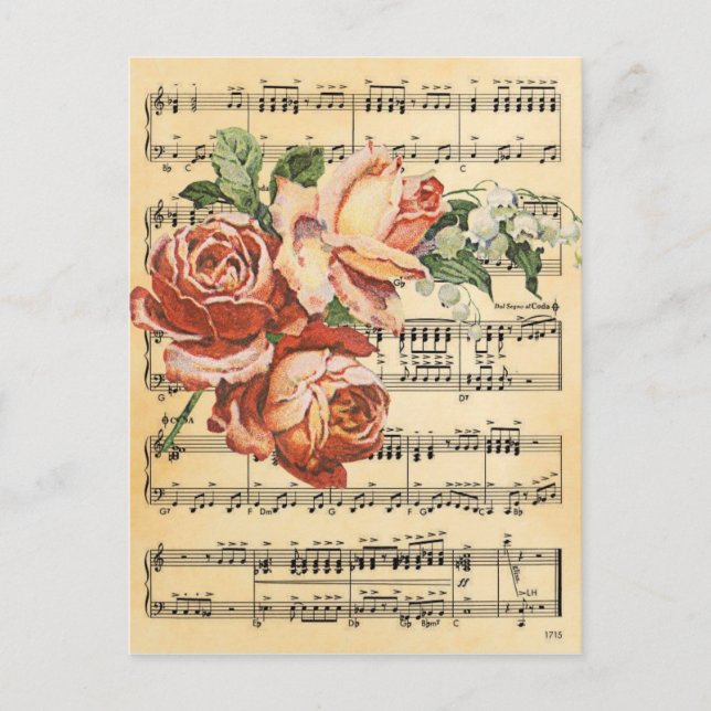 Vintage Rose Trio & Music Postcard (Front)