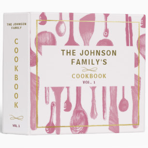 Vintage Rose Utensil Gold Family Cookbook Recipes 3 Ring Binder