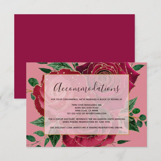 Vintage Rose Wedding Accommodations Enclosure Card (Front/Back)