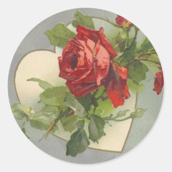 Vintage Rose Wedding Classic Round Sticker by golden_oldies at Zazzle
