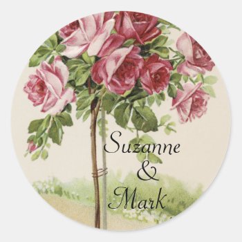 Vintage Rose Wedding Classic Round Sticker by itsyourwedding at Zazzle