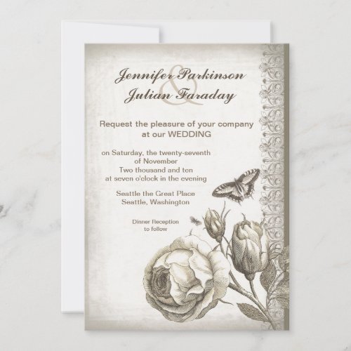 vintage rose wedding invitation