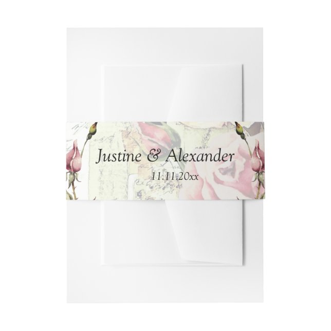Vintage Rose Wedding Invitation Belly Band (Front Example)