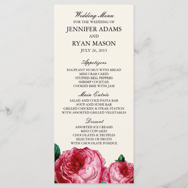 VINTAGE ROSE | WEDDING MENU CUSTOM RACK CARDS (Front)