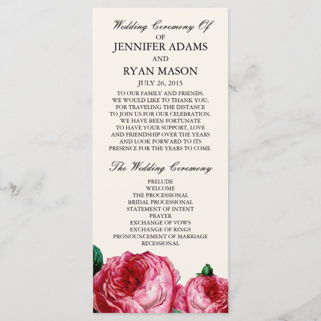 Vintage Rose | Wedding Program Rack Card (Front)